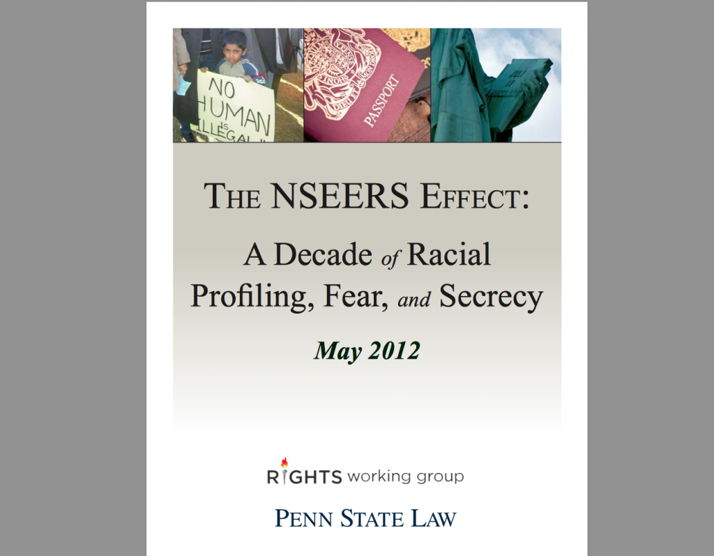 A screenshot of the cover page of a May 2012 report by the Penn State Center for Immigrant Rights and the Rights Working Group.